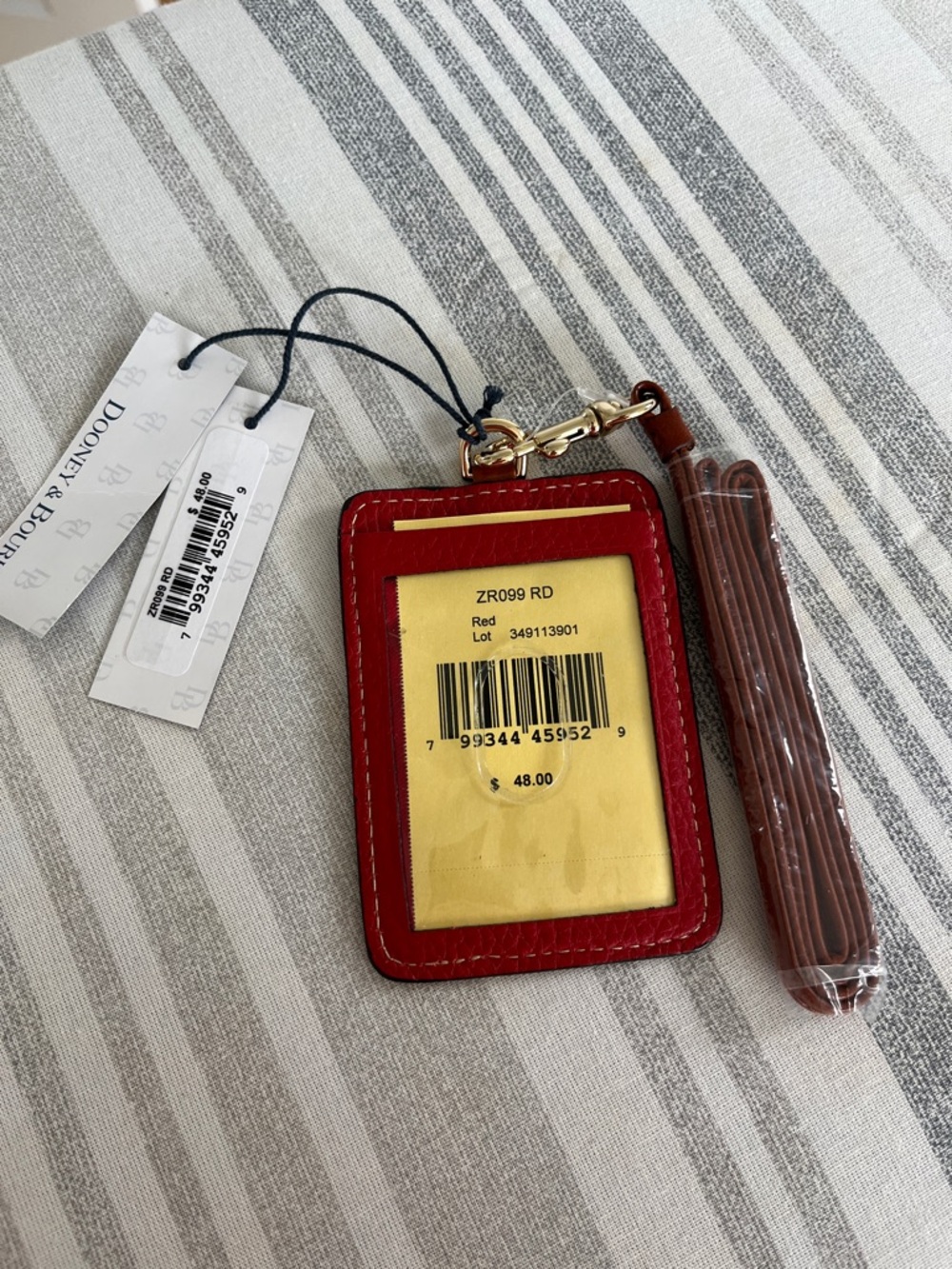 Dooney and Bourke Red Leather ID Badge Holder with Strap